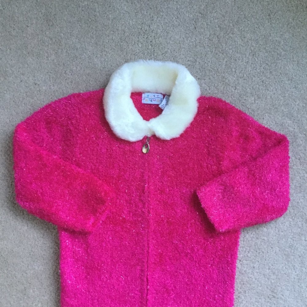 Sparkly pink fur collar sweater 3T NWOT
